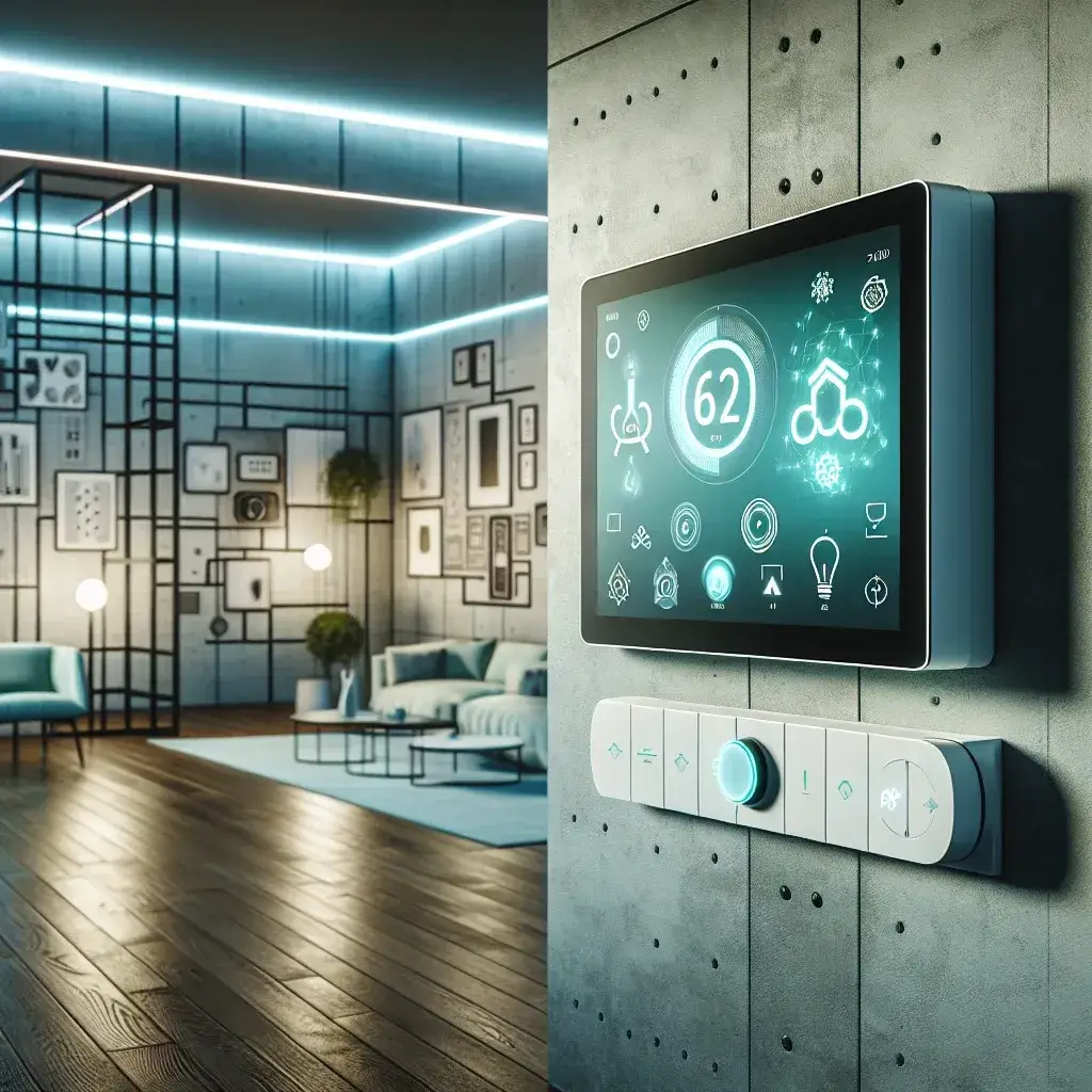 "Termostato inteligente moderno en una casa, optimizando el consumo energético y mejorando la eficiencia del hogar."