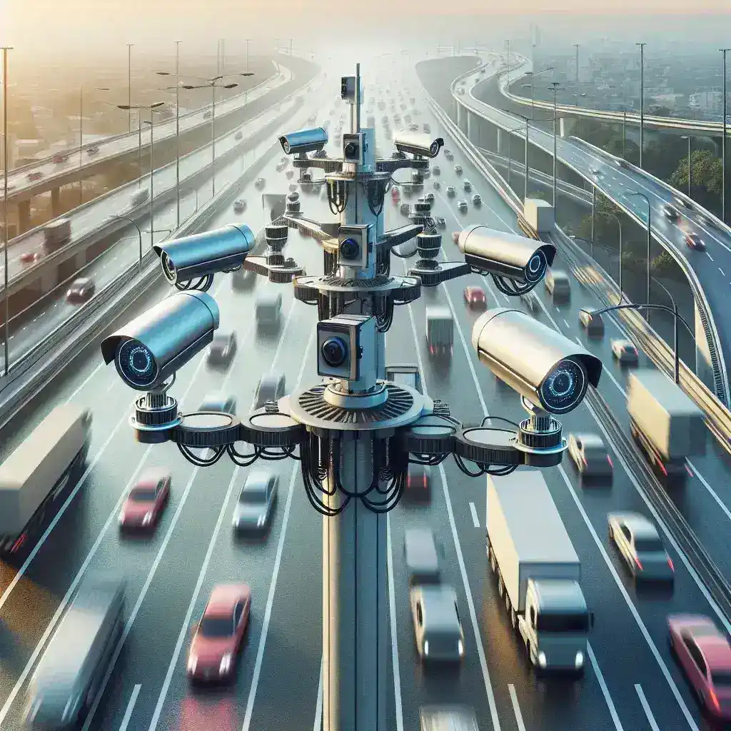 "Intelligent traffic monitoring cameras installed on Spanish highways as part of the DGT's new system to enhance road safety and control traffic flow."